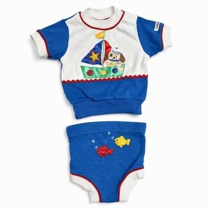 Vintage Joggles Baby Outfit 2pc Sailor Dog Made in Taiwan 80s